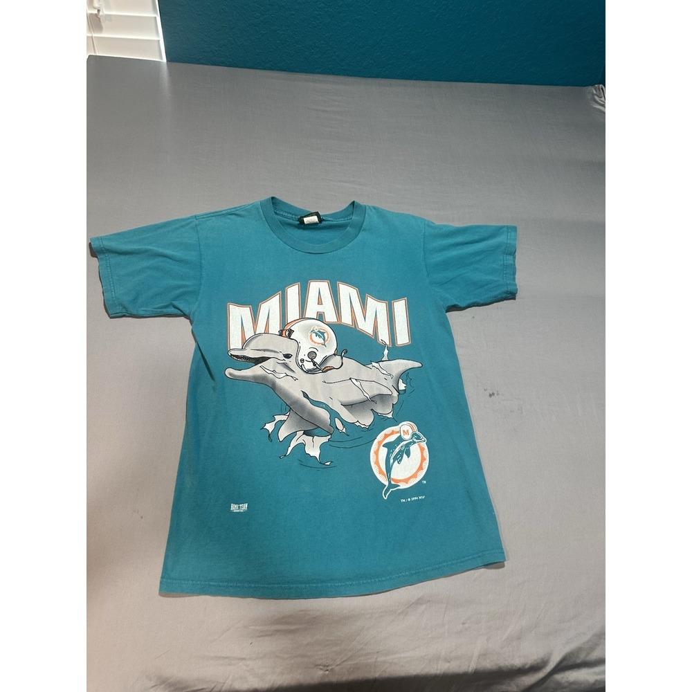 VTG‎ 1994 Miami Dolphin Double Sided Breakthrough Graphic Teal T-shirt XL